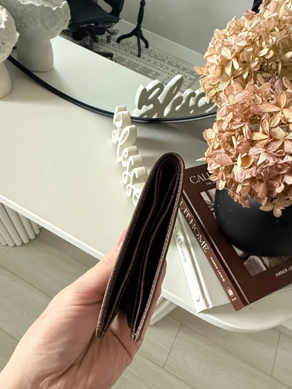 Gucci Beige & Brown Monogram Card Holder with Gold Accent wallet